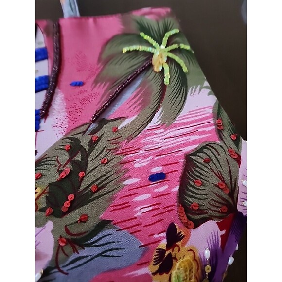 NWOT Beaded Beach Bag Pink Tote - Sailboat, Embellished Palm Tree, Women's Purse - Picture 3 of 9